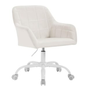 WOLTU Schreibtischstuhl drehbar, Schminktisch Stuhl, Drehstuhl mit Rollen, Bürostuhl ergonomisch, Sessel höhenverstellbar, für Home Office, Schlafzimmer, Büro, Samt, Creme+weiß, BS165cm