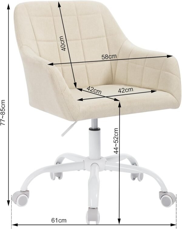 WOLTU Schreibtischstuhl drehbar, Schminktisch Stuhl, Drehstuhl mit Rollen, Bürostuhl ergonomisch, Sessel höhenverstellbar, für Home Office, Schlafzimmer, Büro, Samt, Creme+weiß, BS165cm - Image 5