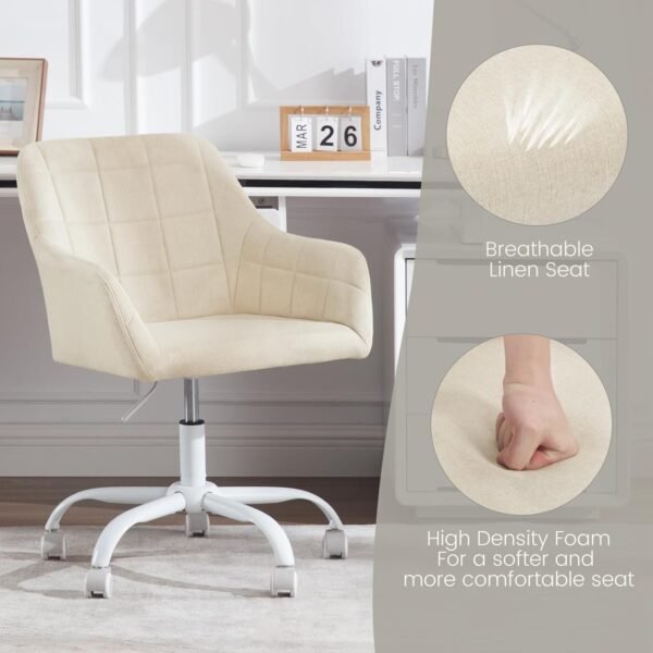 WOLTU Schreibtischstuhl drehbar, Schminktisch Stuhl, Drehstuhl mit Rollen, Bürostuhl ergonomisch, Sessel höhenverstellbar, für Home Office, Schlafzimmer, Büro, Samt, Creme+weiß, BS165cm - Image 6