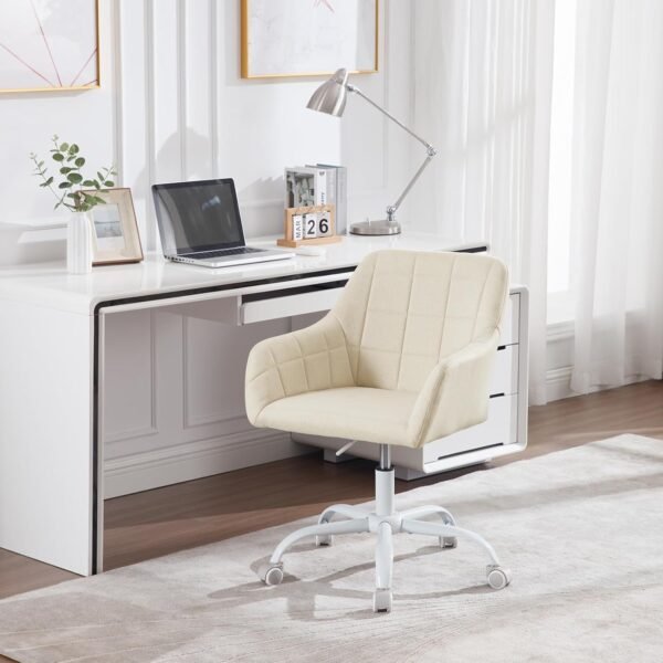 WOLTU Schreibtischstuhl drehbar, Schminktisch Stuhl, Drehstuhl mit Rollen, Bürostuhl ergonomisch, Sessel höhenverstellbar, für Home Office, Schlafzimmer, Büro, Samt, Creme+weiß, BS165cm - Image 2