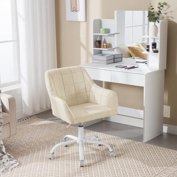 WOLTU Schreibtischstuhl drehbar, Schminktisch Stuhl, Drehstuhl mit Rollen, Bürostuhl ergonomisch, Sessel höhenverstellbar, für Home Office, Schlafzimmer, Büro, Samt, Creme+weiß, BS165cm - Image 3